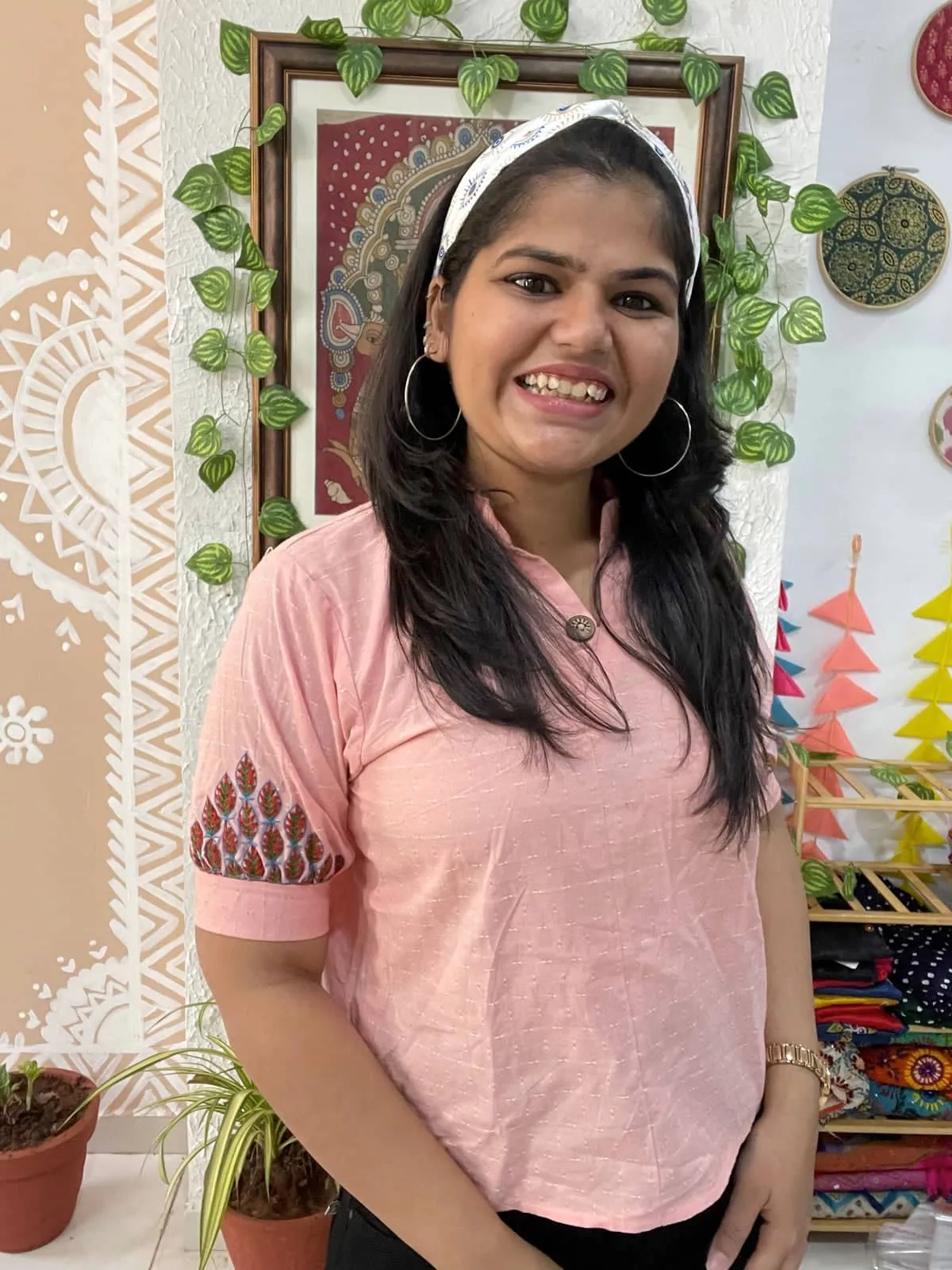 Pink Cotton Hand Embroidered Top