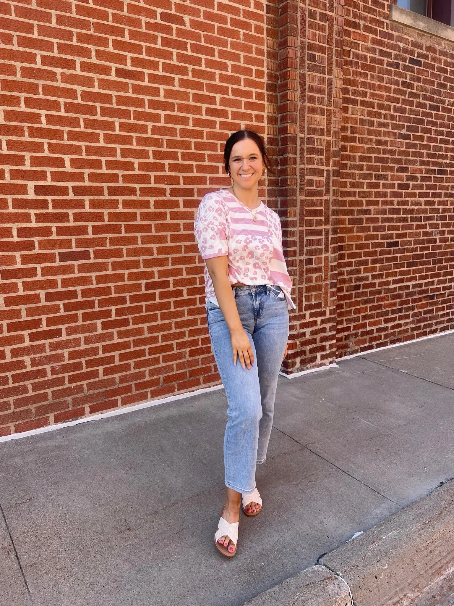 Pink Oversize Multi Stripe Animal Top