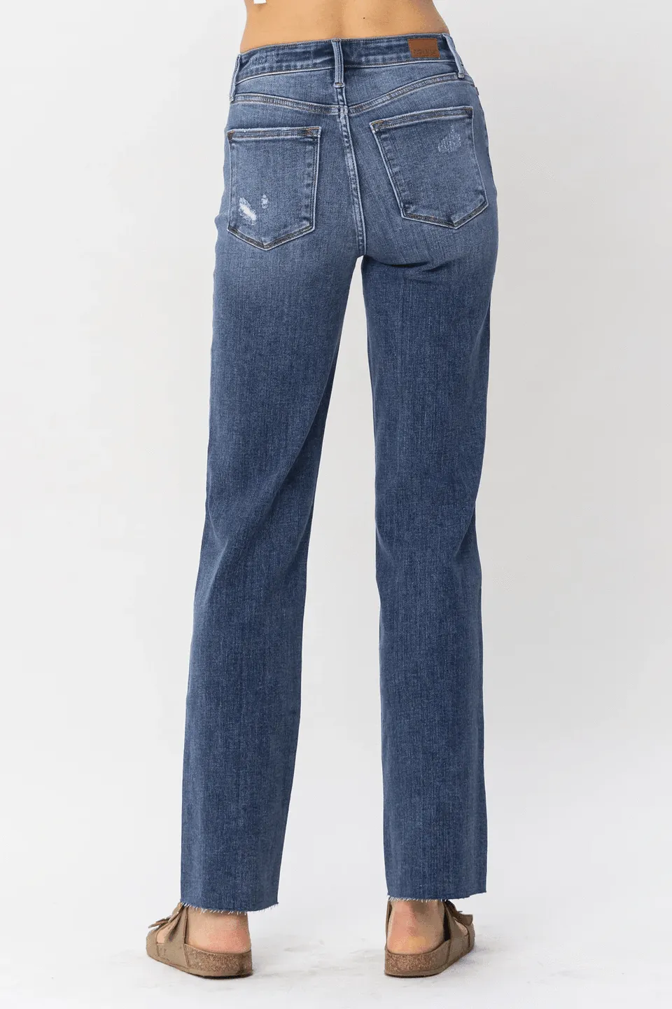 Piper Judy Blue High Waist Hidden Button Fly Straight Leg