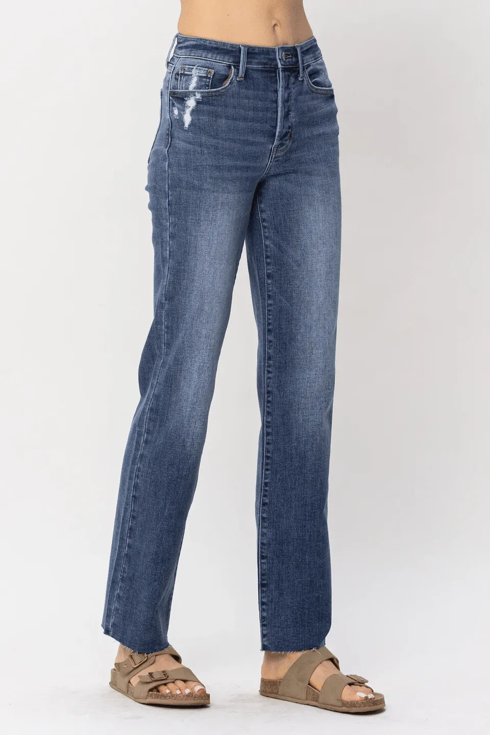 Piper Judy Blue High Waist Hidden Button Fly Straight Leg