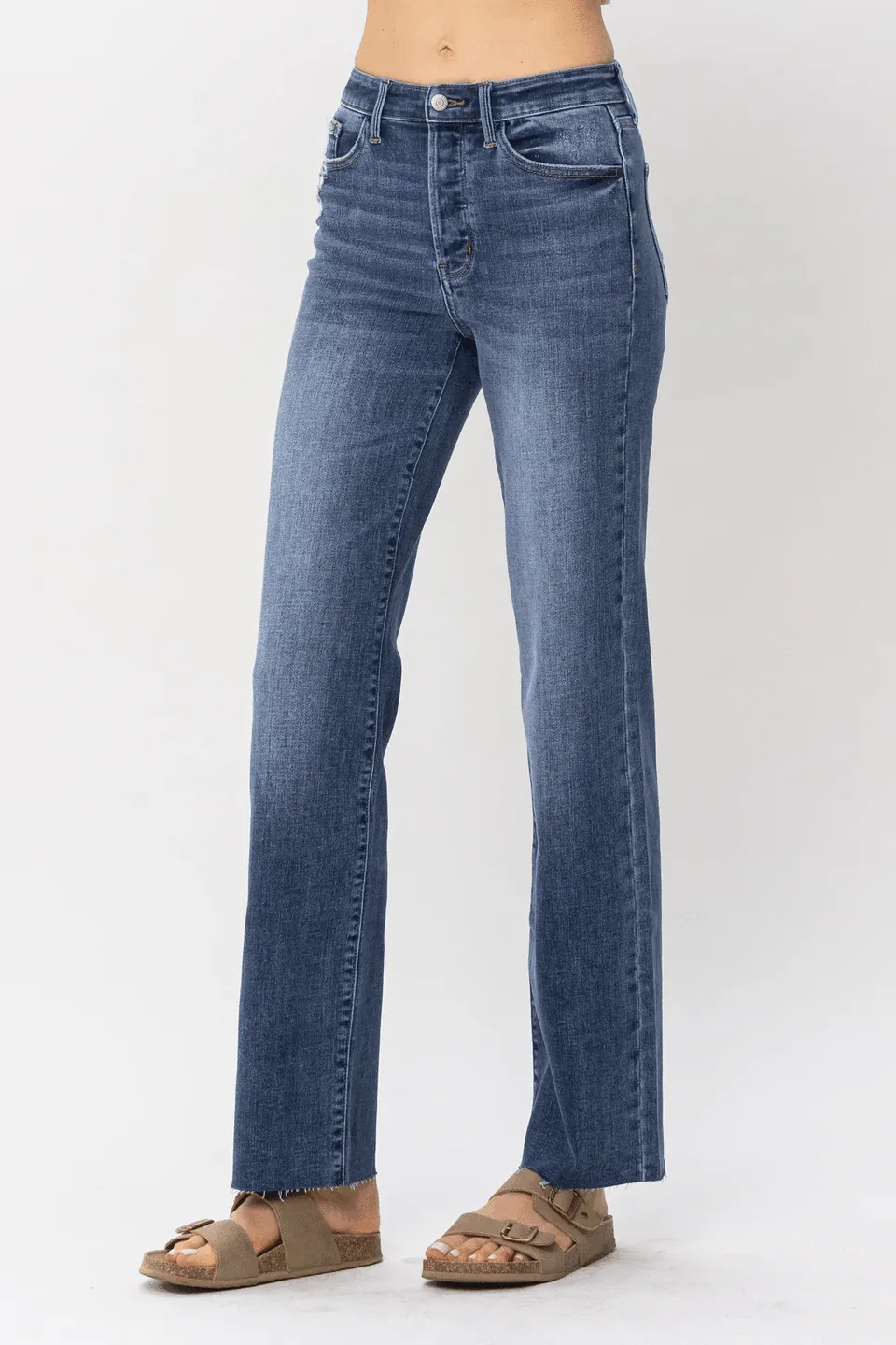 Piper Judy Blue High Waist Hidden Button Fly Straight Leg