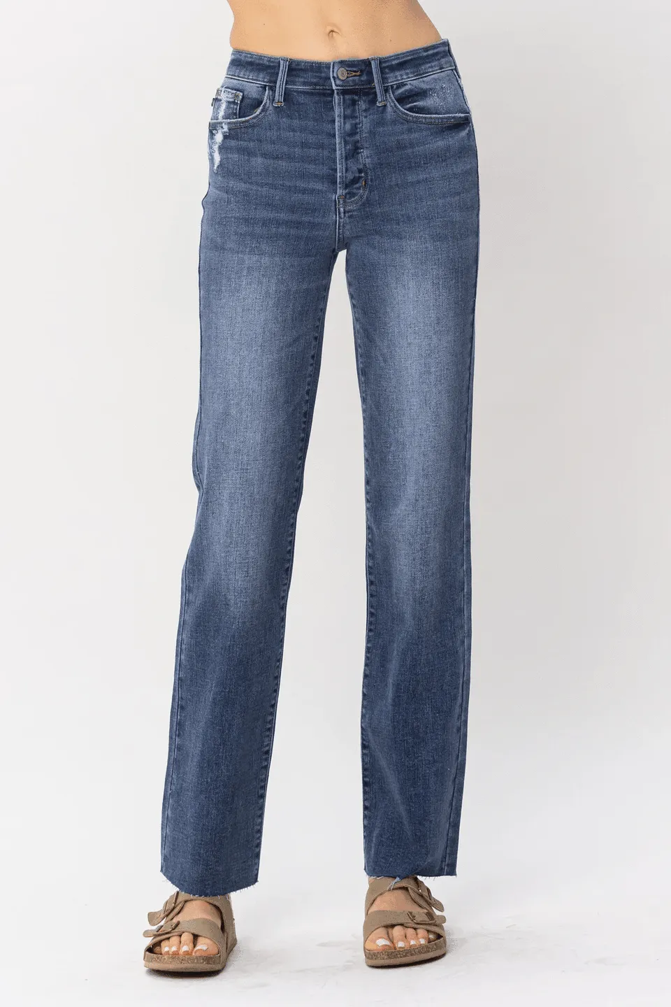 Piper Judy Blue High Waist Hidden Button Fly Straight Leg