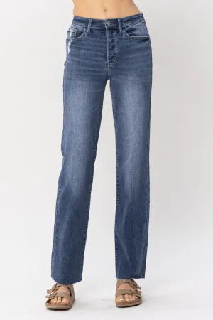 Piper Judy Blue High Waist Hidden Button Fly Straight Leg