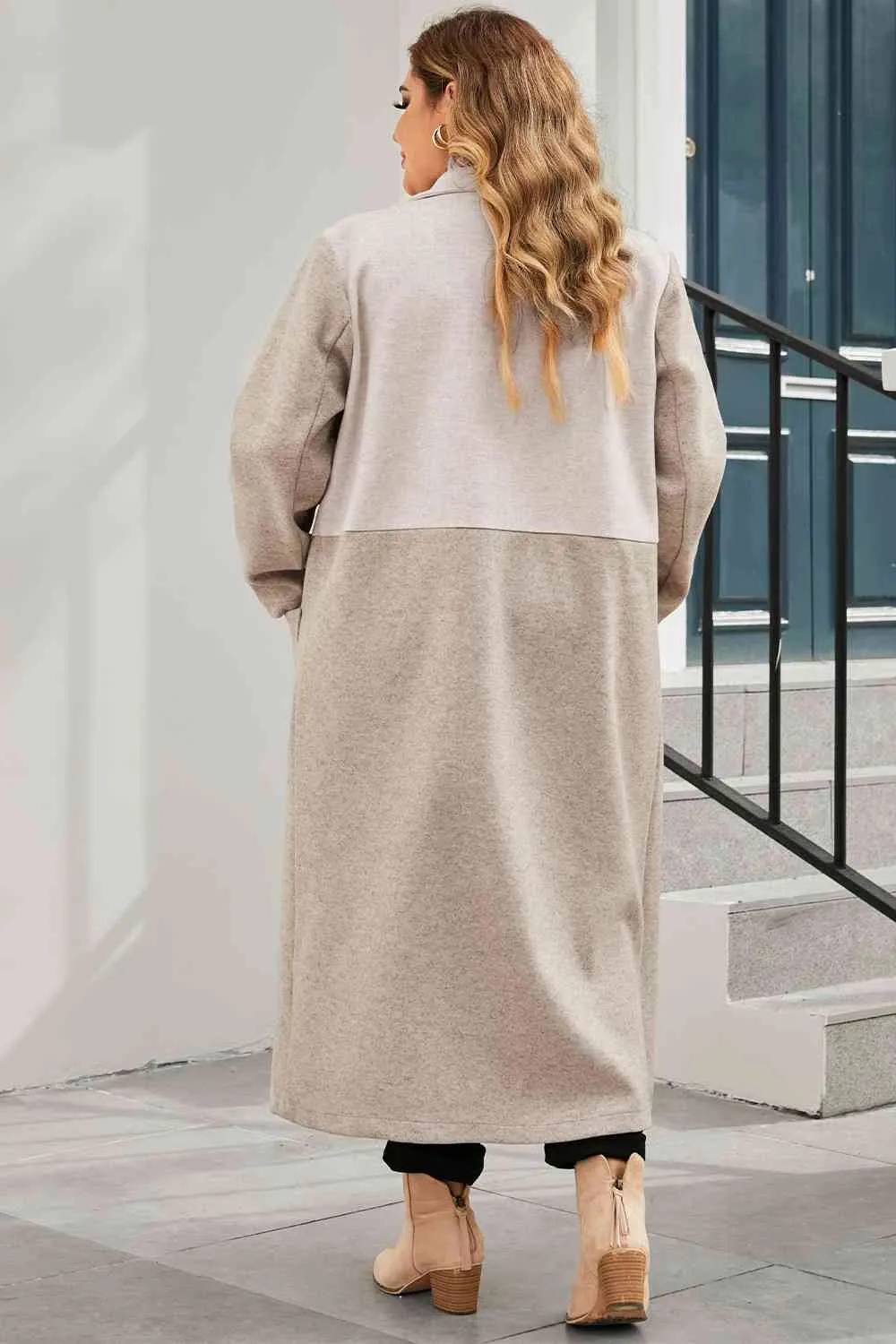 Plus Size Buttoned Longline Coat