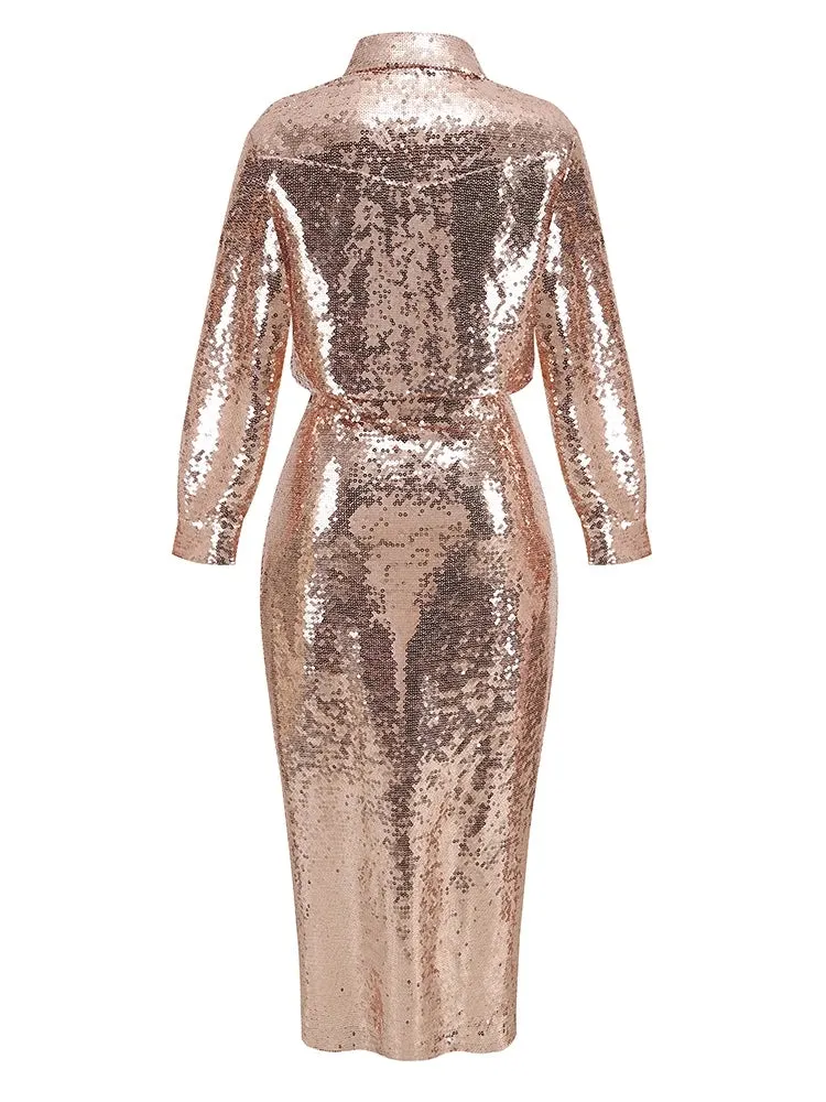 Pre Order:  Sequin Long Sleeved Top   Hip Wrapped Skirt Set