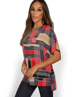 Printed Split-Neck Tunic Top