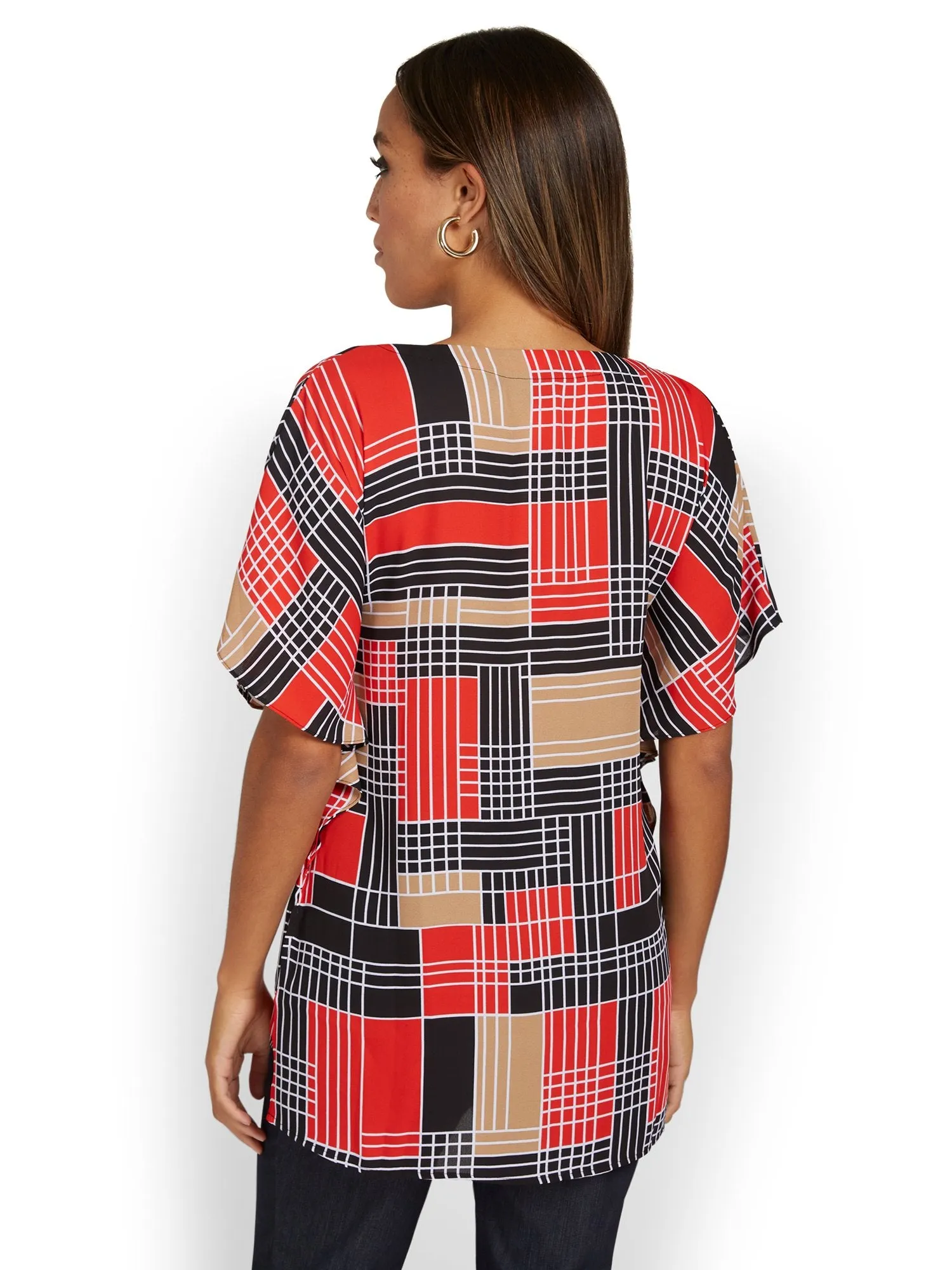 Printed Split-Neck Tunic Top