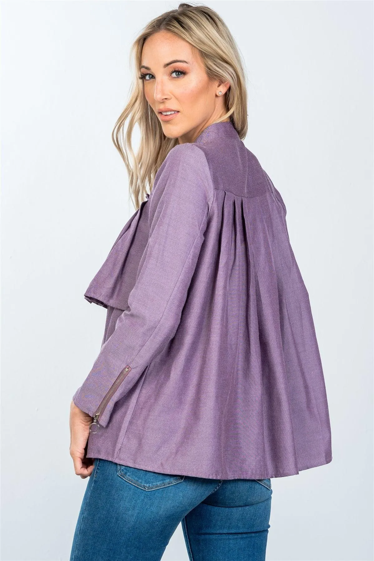 Purple Brown Layer Pleated Button Down Boho Top /2-2-2