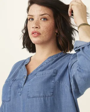Rachel Tencel Roll Tab Sleeve Top | Dark Wash