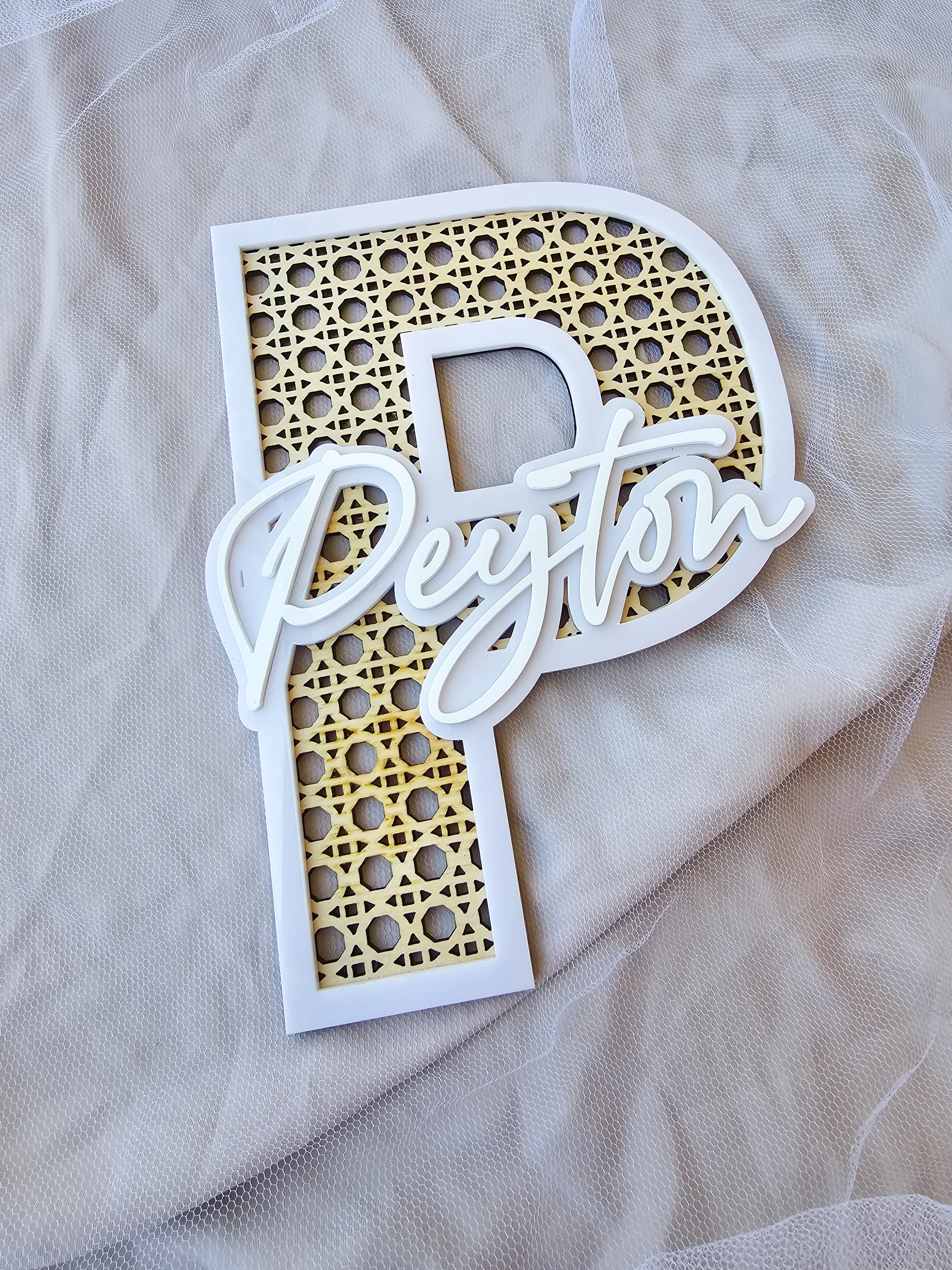 RATTAN AND ACRYLIC NAME AND LETTER SIGN