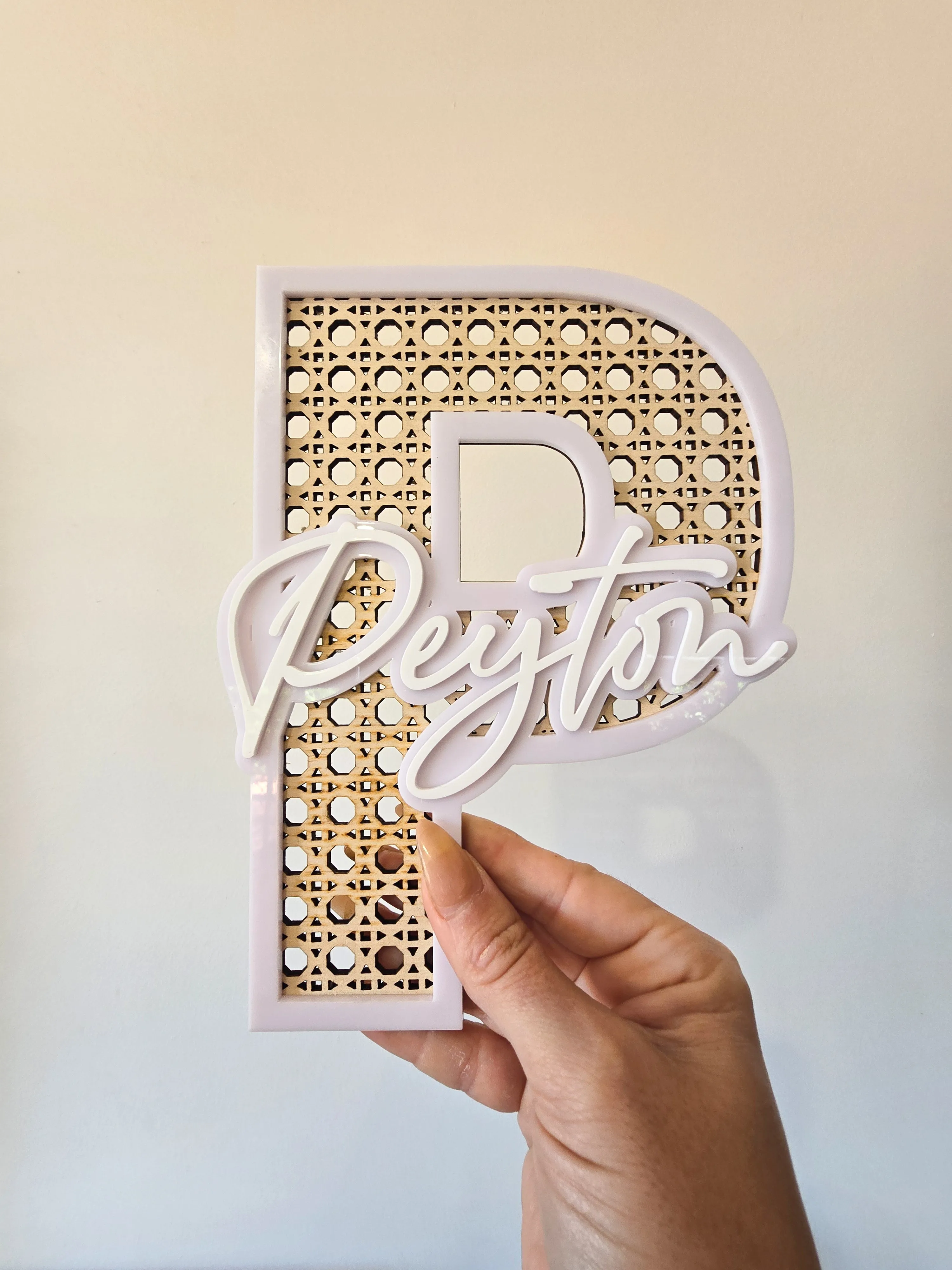 RATTAN AND ACRYLIC NAME AND LETTER SIGN