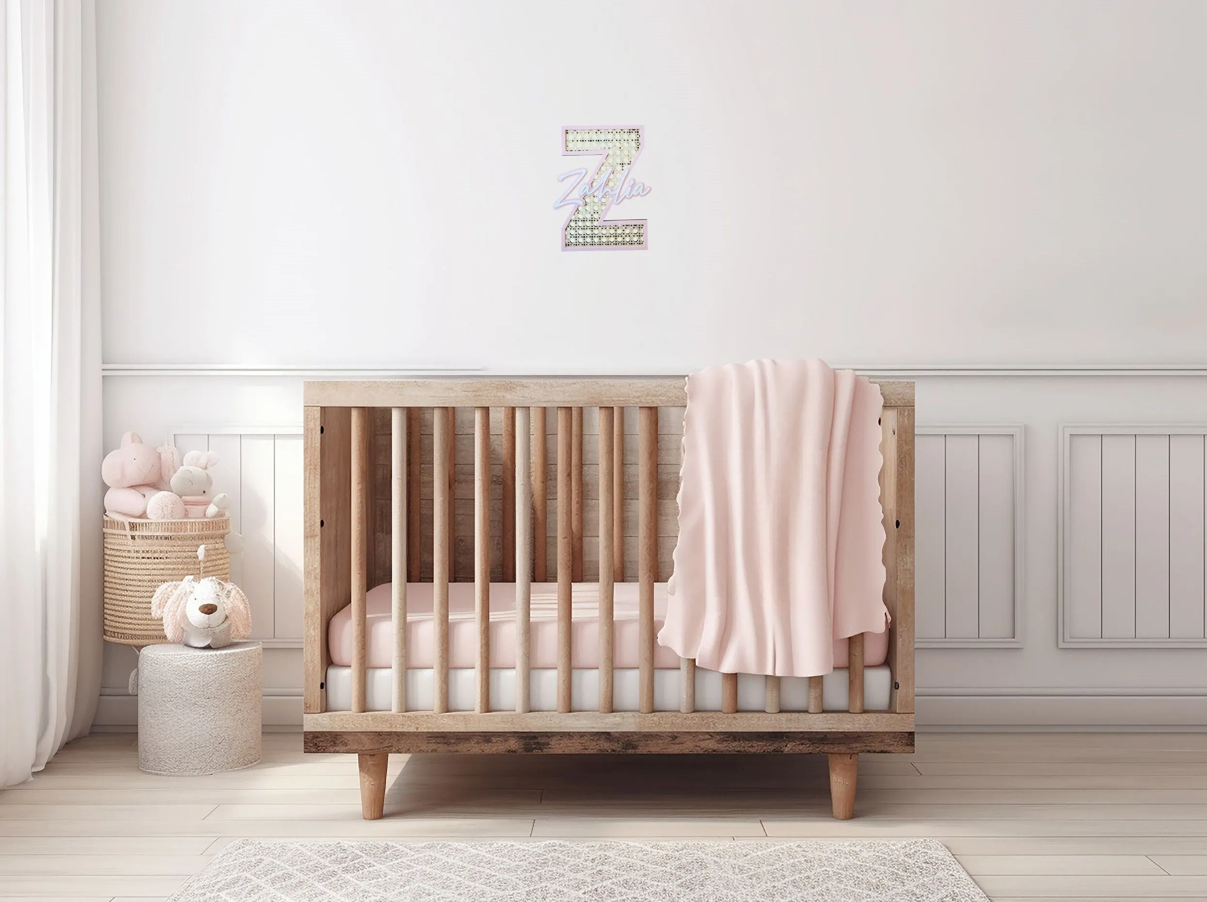 RATTAN AND ACRYLIC NAME AND LETTER SIGN