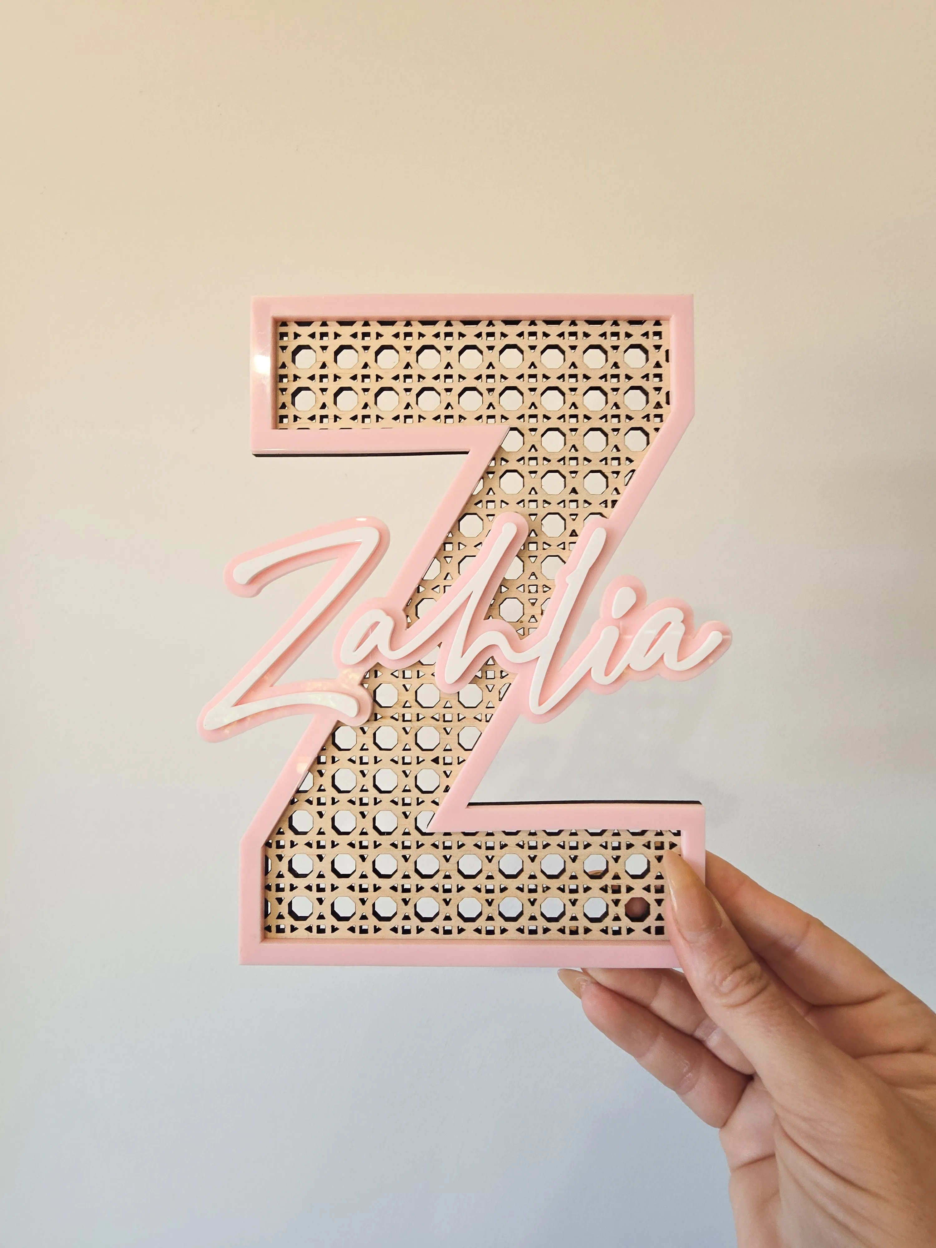 RATTAN AND ACRYLIC NAME AND LETTER SIGN