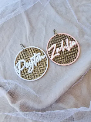 RATTAN AND ACRYLIC PERSONALISED KEY TAG - DOUBLE LAYER
