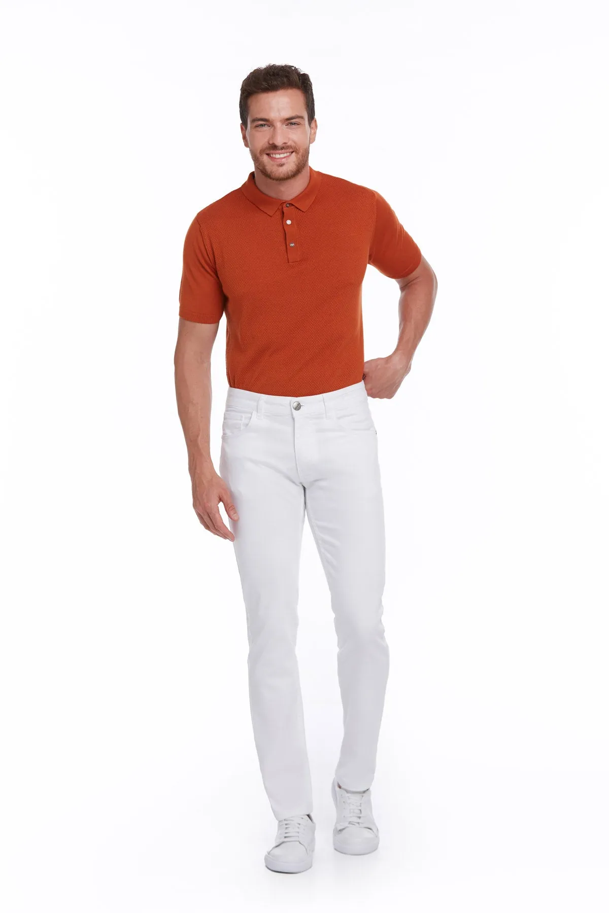 Regular Fit 5 Pocket High Waist Cotton White Denim