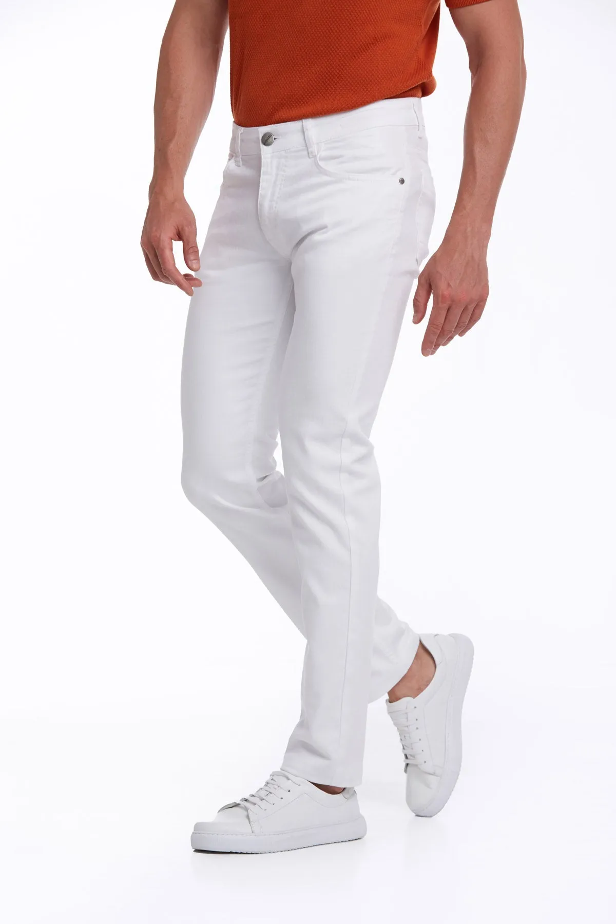 Regular Fit 5 Pocket High Waist Cotton White Denim