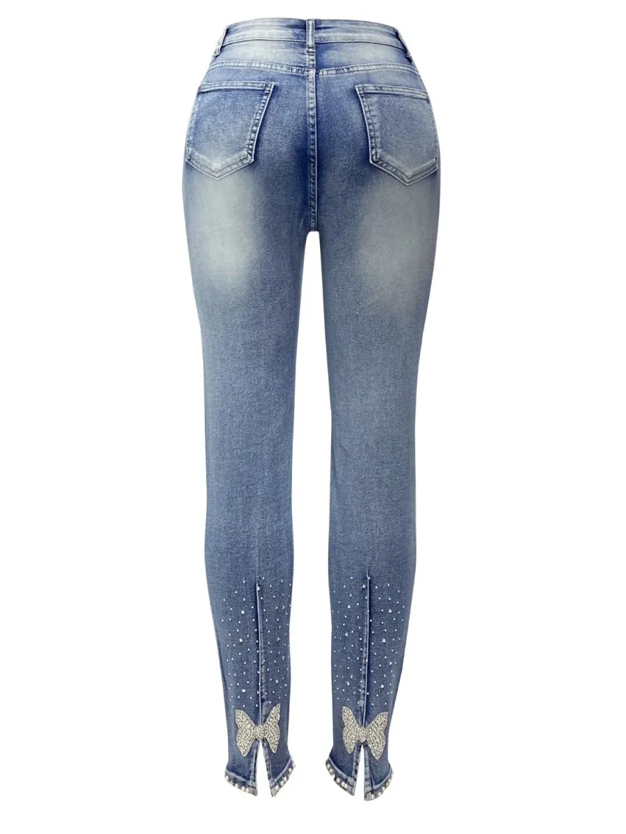 Rhinestone Bow Skinny Jeans
