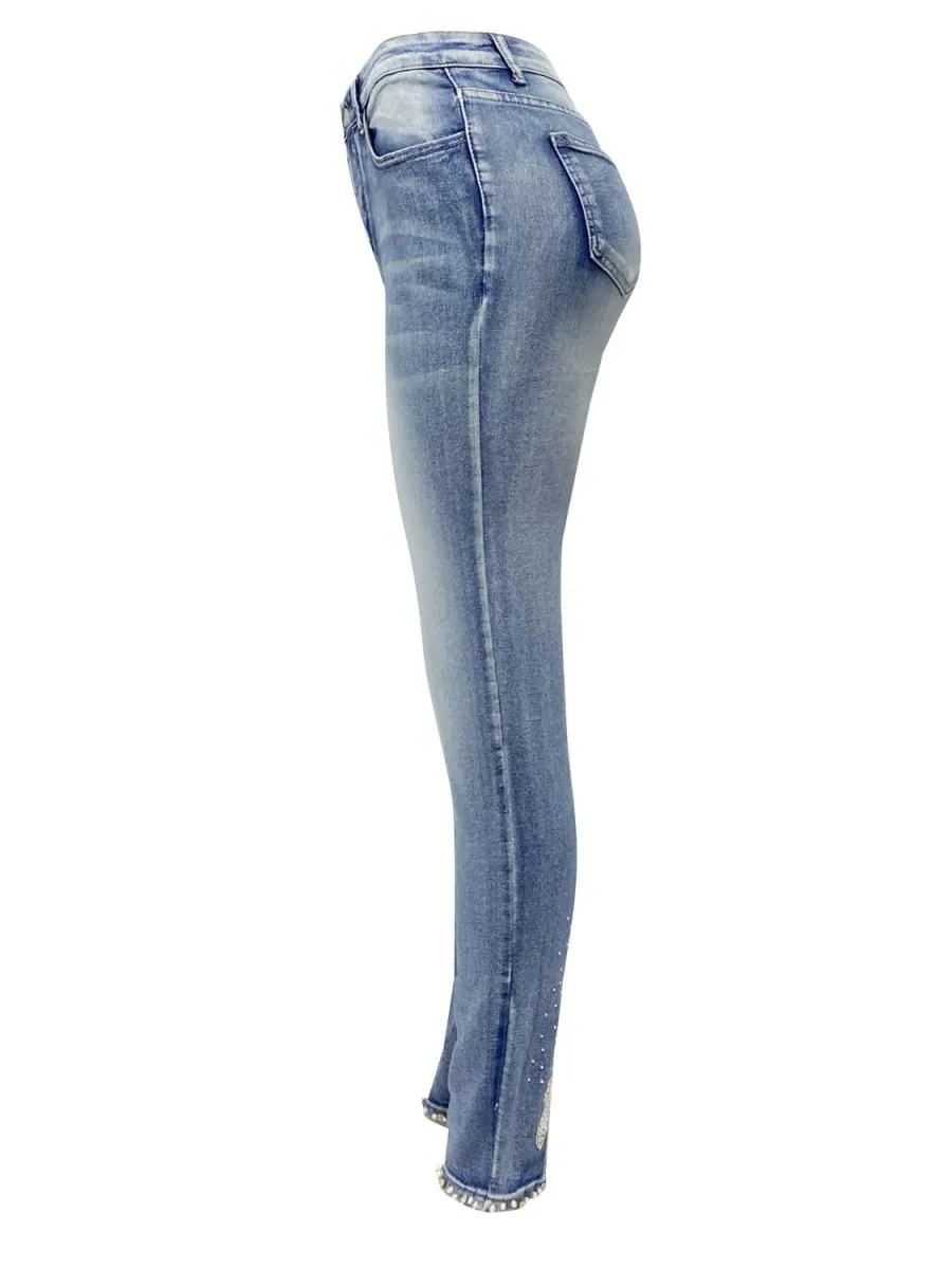 Rhinestone Bow Skinny Jeans