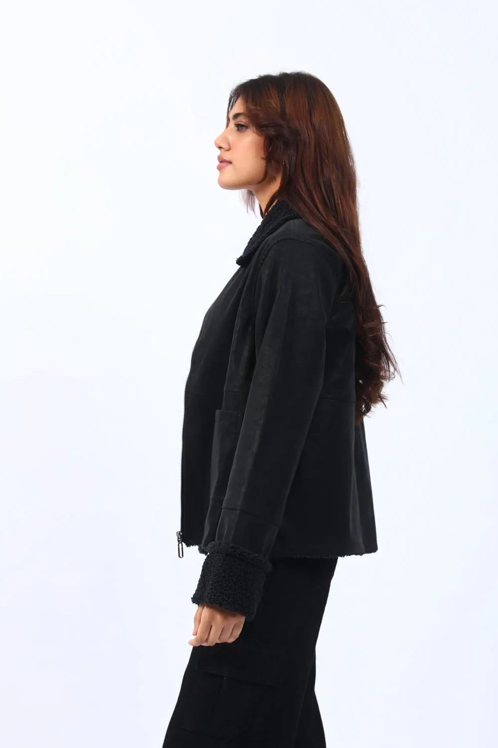 SHEARLING LINED PU JACKET