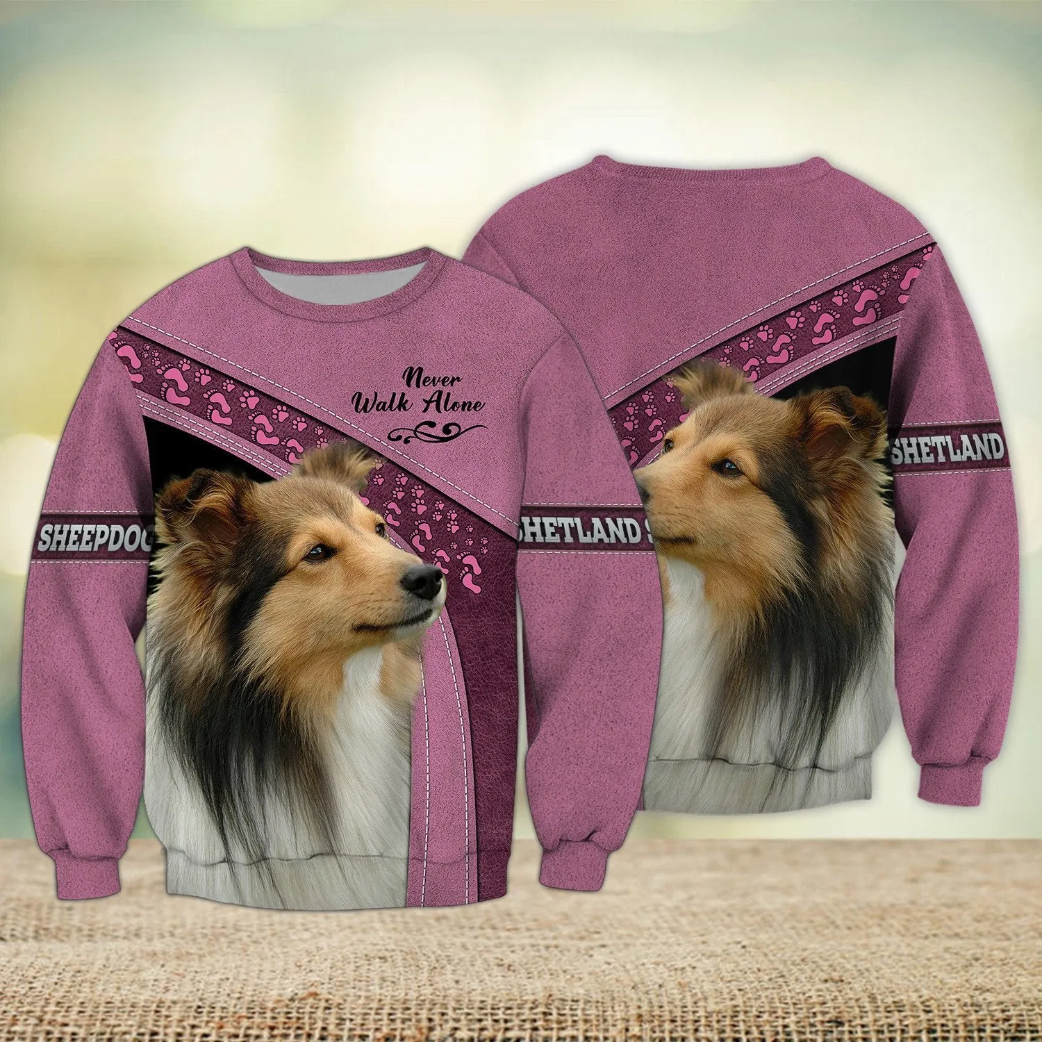 Shetland Sheepdogs Pink and Grey Love Never Walk Alone 3D Full Print Shirts