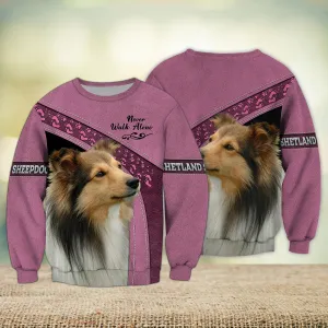 Shetland Sheepdogs Pink and Grey Love Never Walk Alone 3D Full Print Shirts
