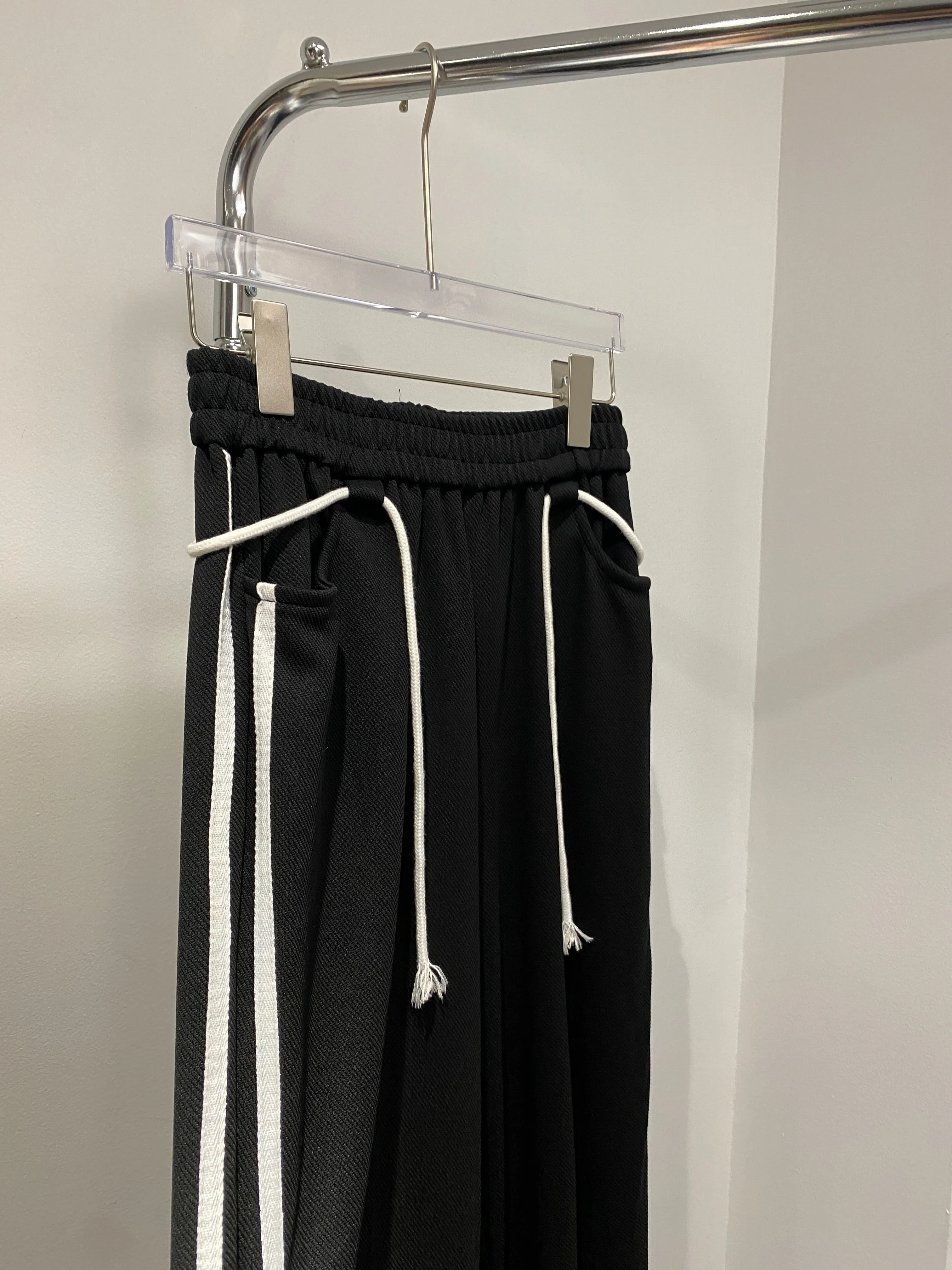 Side Striped Wide Leg Sweatpants - Black