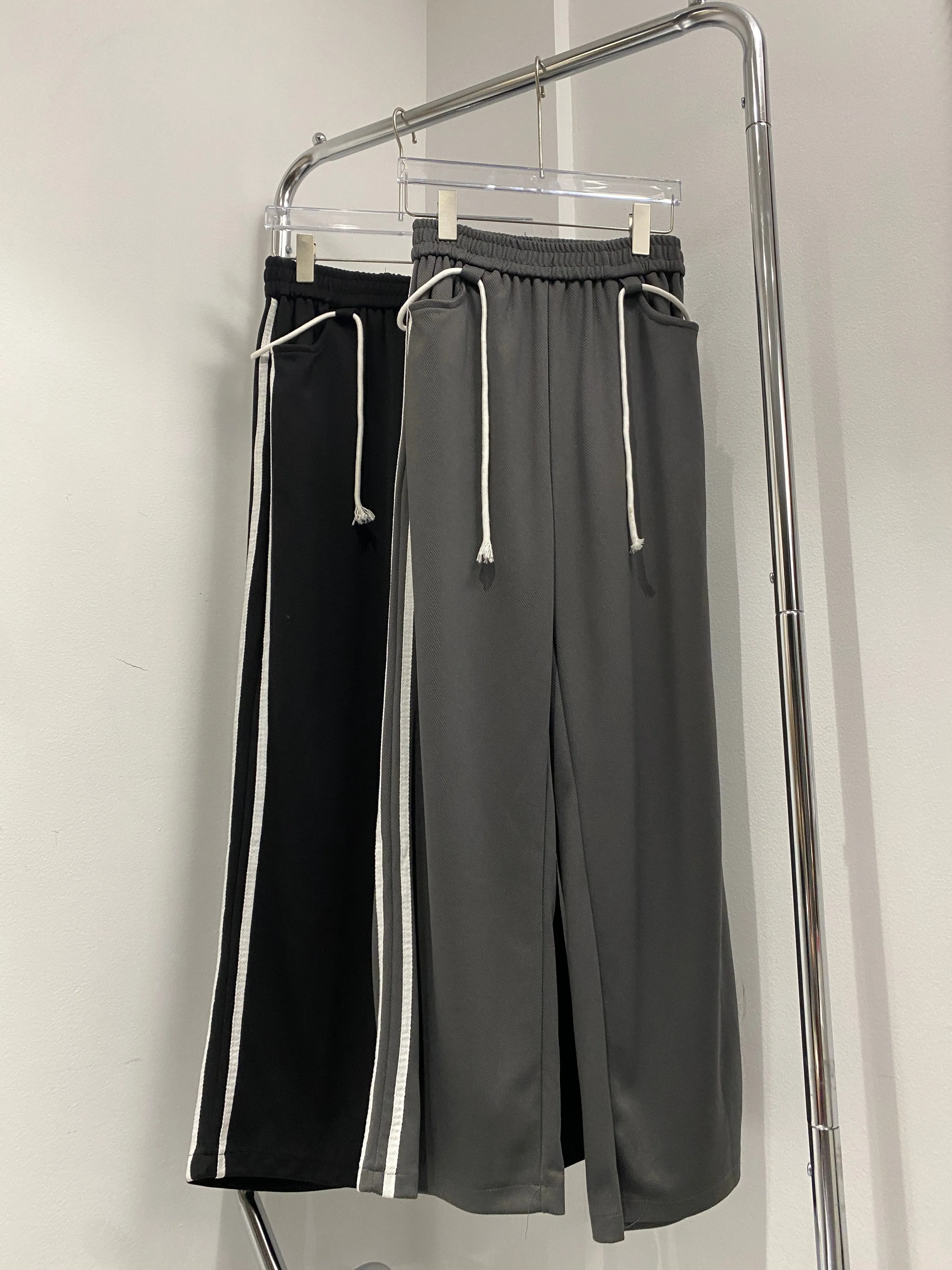 Side Striped Wide Leg Sweatpants - Black