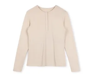 Since 2005 Beige Rib Henley Top W-12039