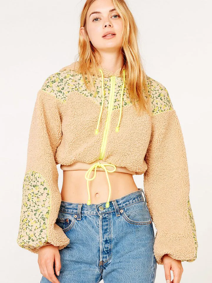 SLOANE SHEARLING CROPPED HOODIE Teddy