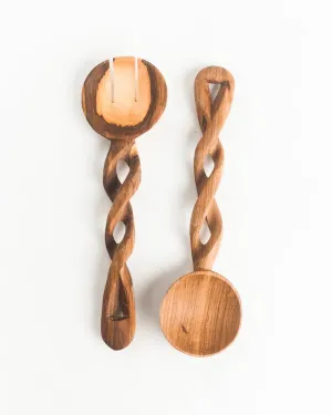 Small Twisted Wild Olive Wood Salad Servers