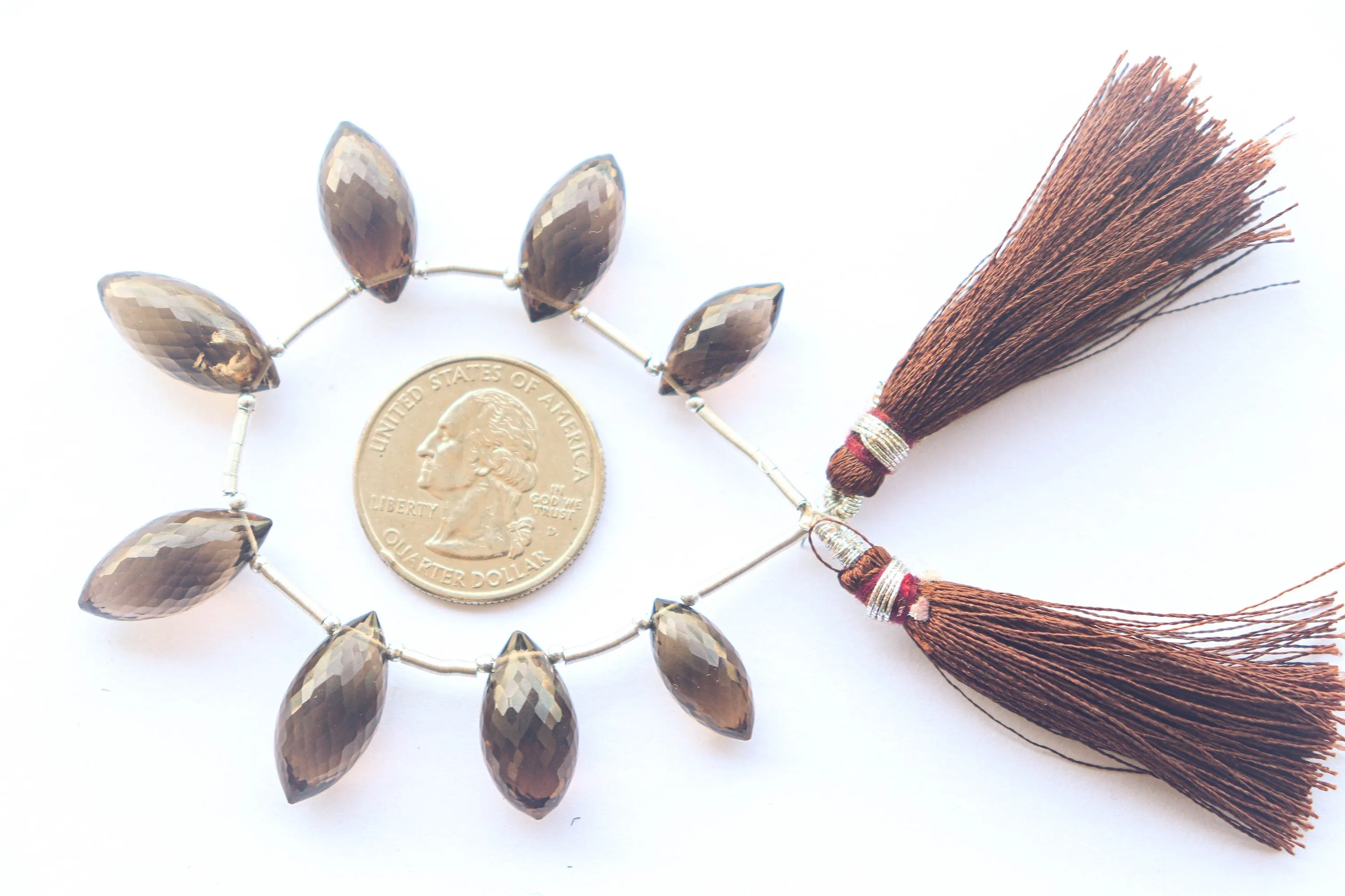 Smoky Quartz Beads Olive Shape Faceted Briolette | 8x16mm to 9x20mm | 8 Pieces String | Natural Gemstone | Beadsforyourjewellery | 936