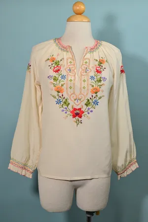 SOLD Vintage Embroidered Peasant Blouse, Penny Lane Bohemian Hippie Top S