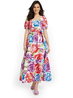 Tall Floral-Print Puff-Sleeve Maxi Dress