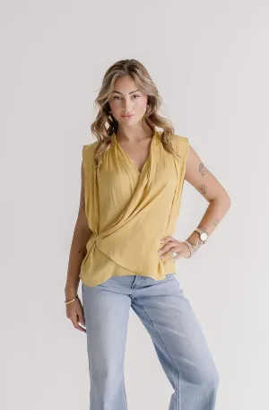 Toni Sleeveless Draped Wrap Top Yellow