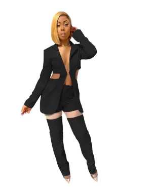 Turn Down Collar Waistless Blazer Pants Set