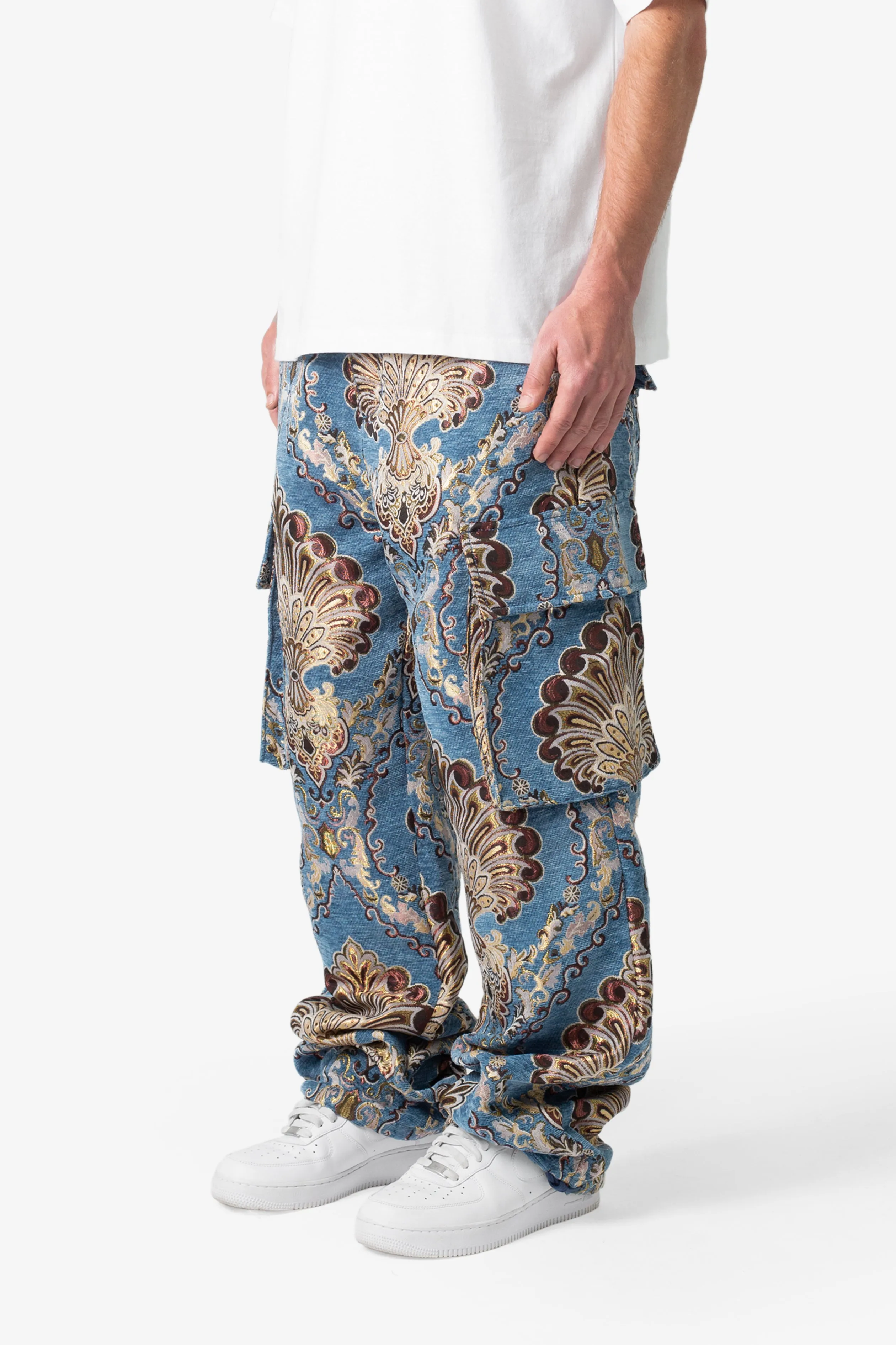 Ultra Baggy Jacquard Floral Cargo Pants - Multi Floral