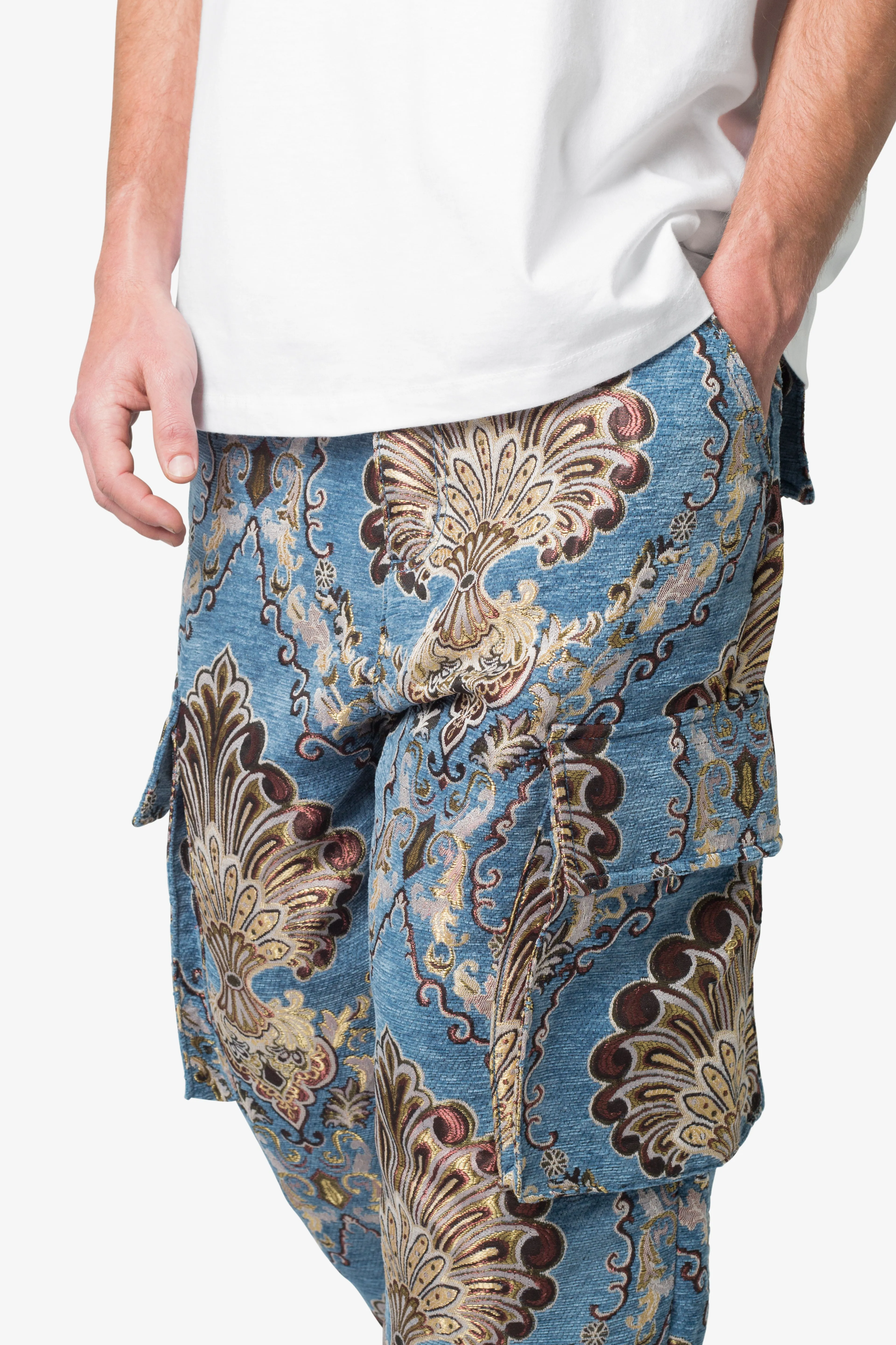 Ultra Baggy Jacquard Floral Cargo Pants - Multi Floral