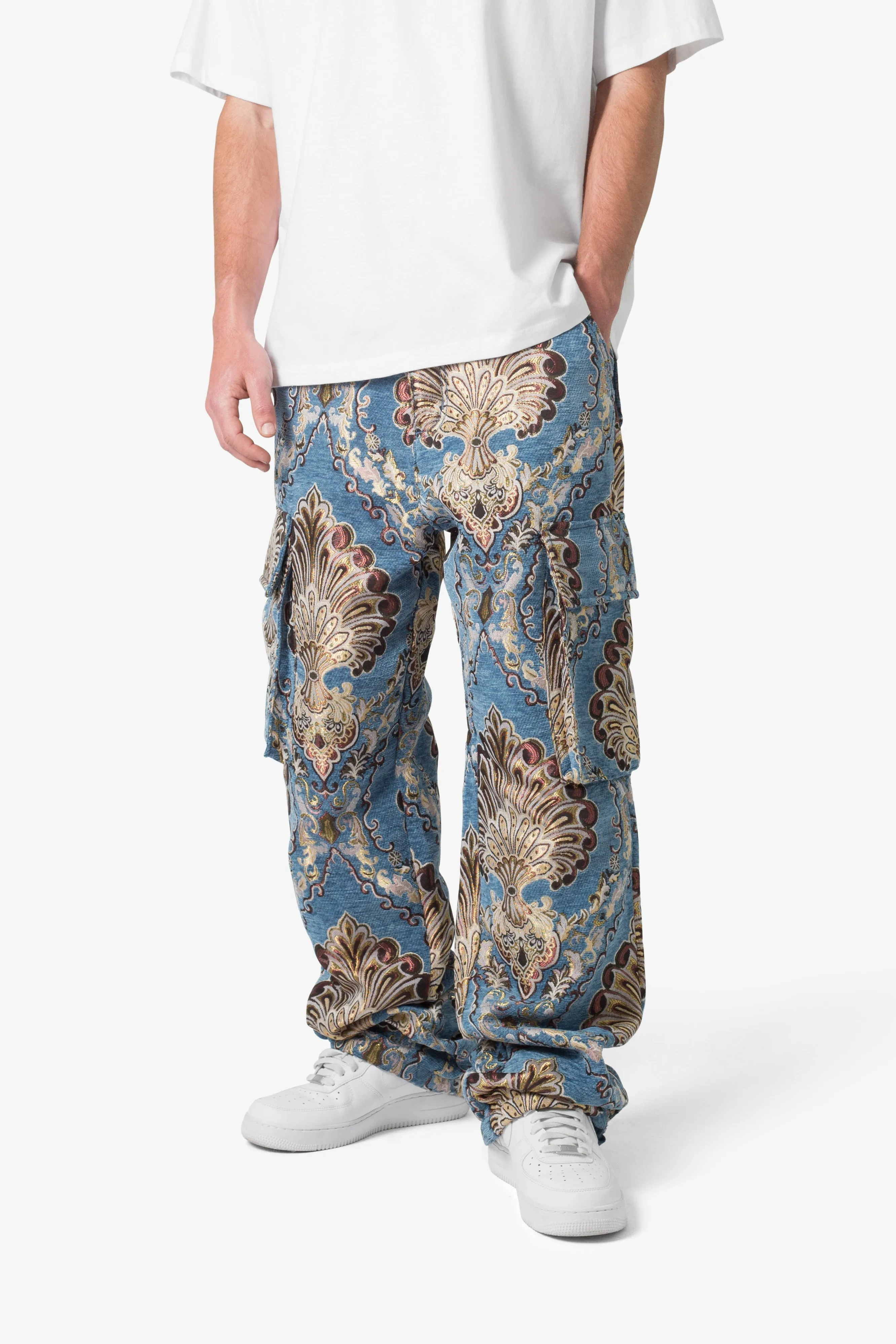 Ultra Baggy Jacquard Floral Cargo Pants - Multi Floral