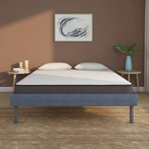 Velvette Upholstered Bed (Blue)   Lite Dual Comfort Mattress (Queen)