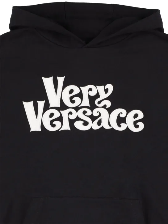Versace   Embroidered logo cotton hoodie 