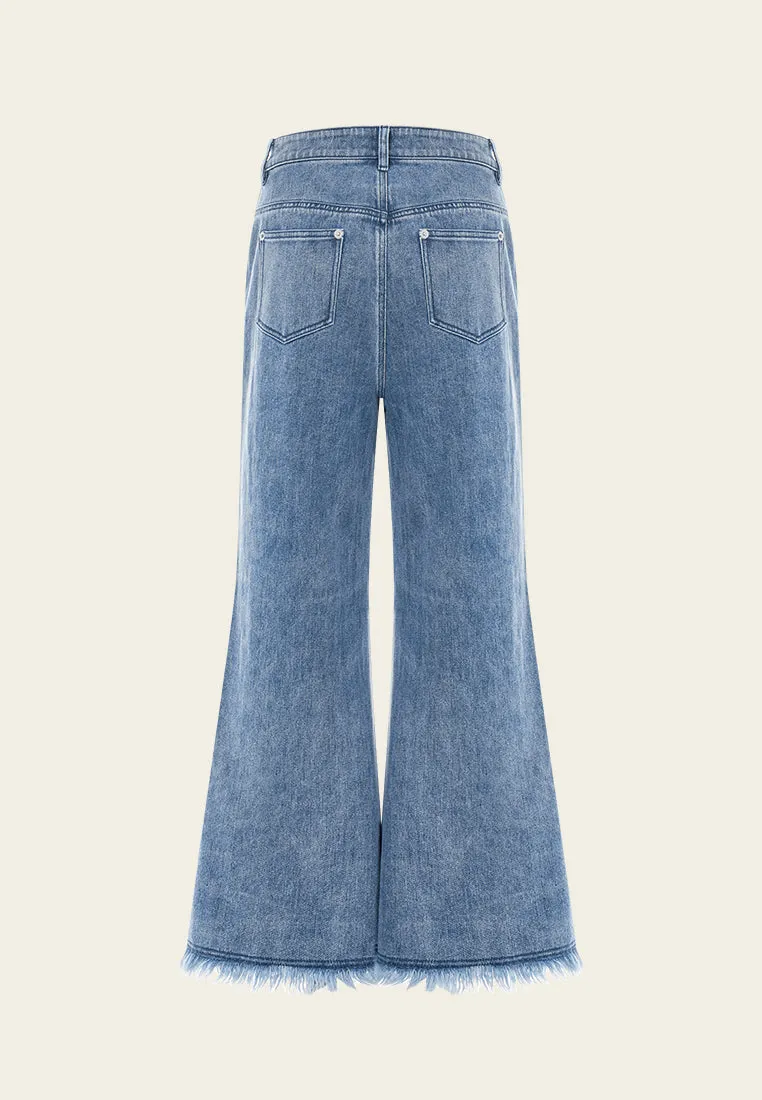 Washed Embellished Frayed-detail Flared Jeans