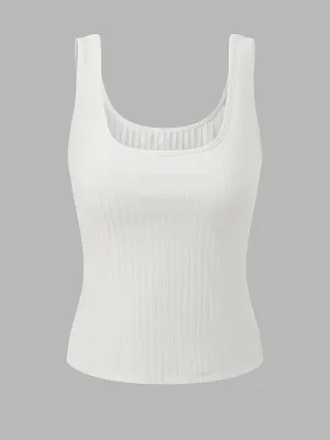 Women's Knit Plain U Neck Tank Top Tee