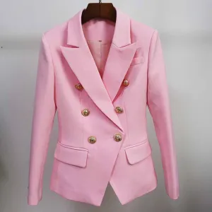 Women's Pink Coats & Jacket Long Sleeves Blazer Breasted Coat