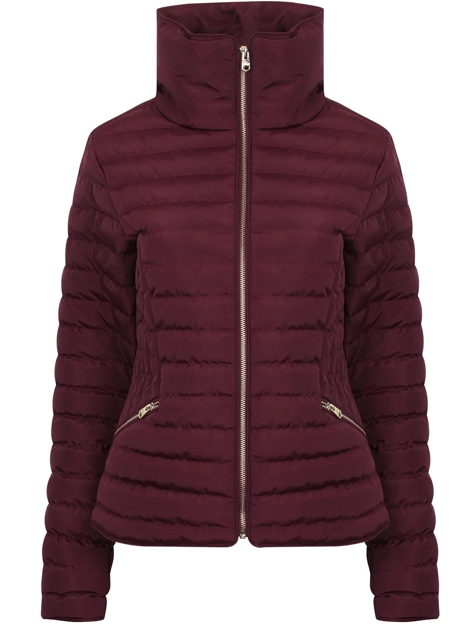 Zelda 2 Funnel Neck Quilted Jacket in Burgundy - Tokyo Laundry