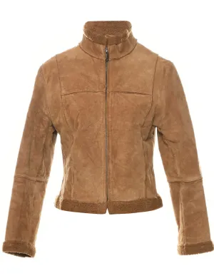 Zip Front Y2K Shearling Suede Jacket - S