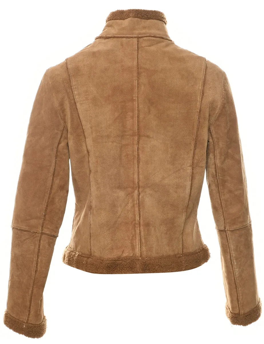 Zip Front Y2K Shearling Suede Jacket - S
