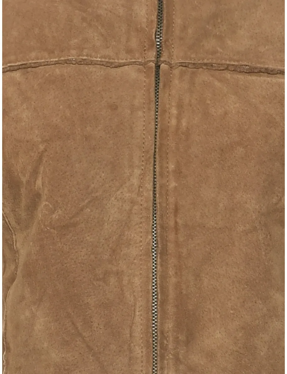 Zip Front Y2K Shearling Suede Jacket - S